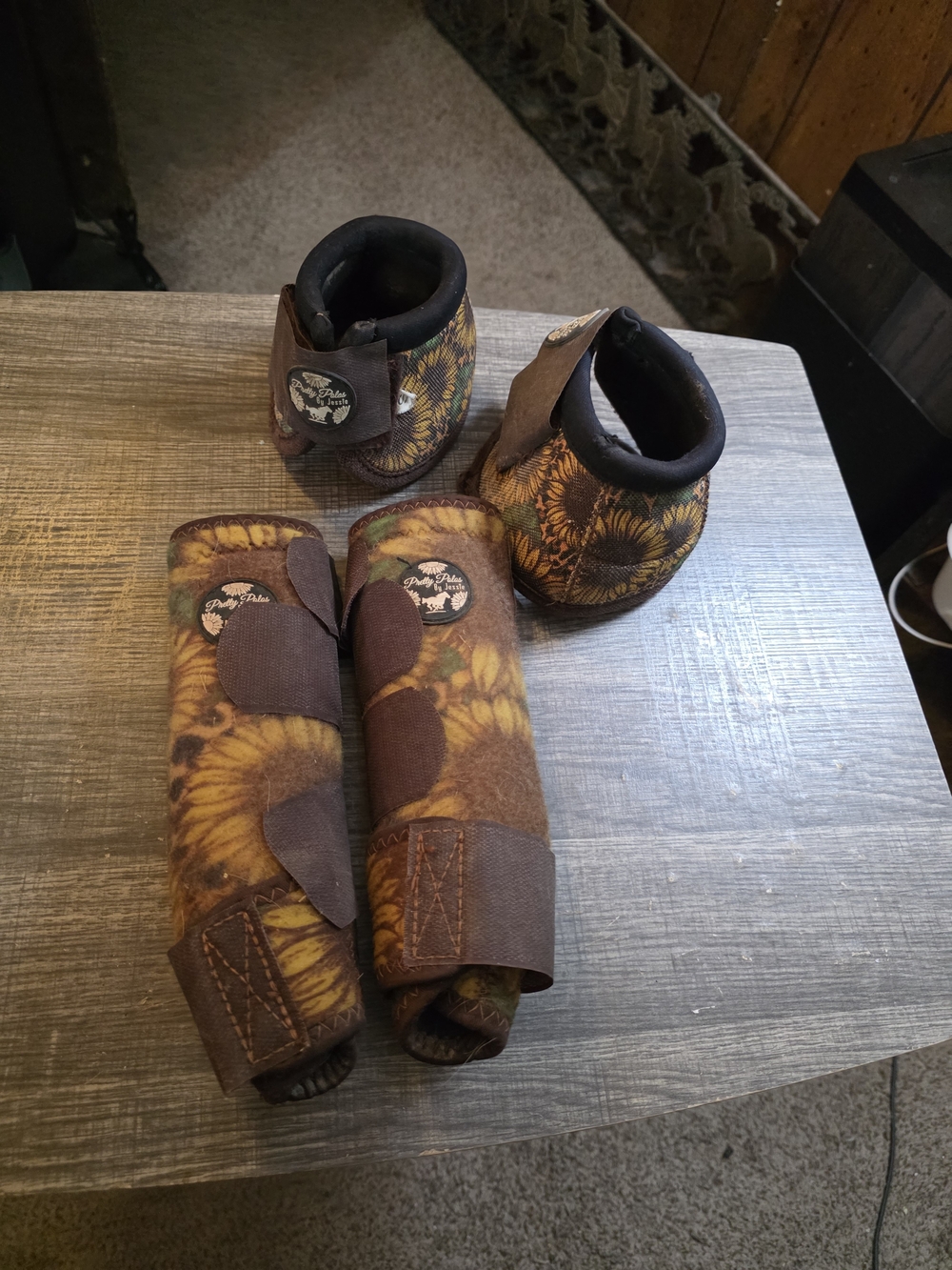 Sunflower Pattern Pet Leg and Bell Boots - Brown - Pretty Polos By Jesse